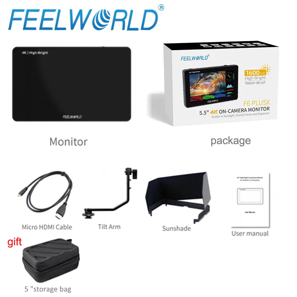 FEELWORLD F6 PLUSX Touch Screen 5.5 Inch Portable Monitor Accurate Waveform Monitoring Camere DSLR 3D LUT Full HD 1920x1080