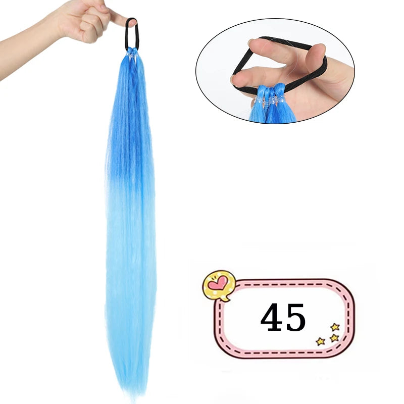 LUPU Synthetic 28 Inch Long Ponytail Extensions With Elastic Band Versatile DIY Braided Ponytail For Women Girls Black Brown