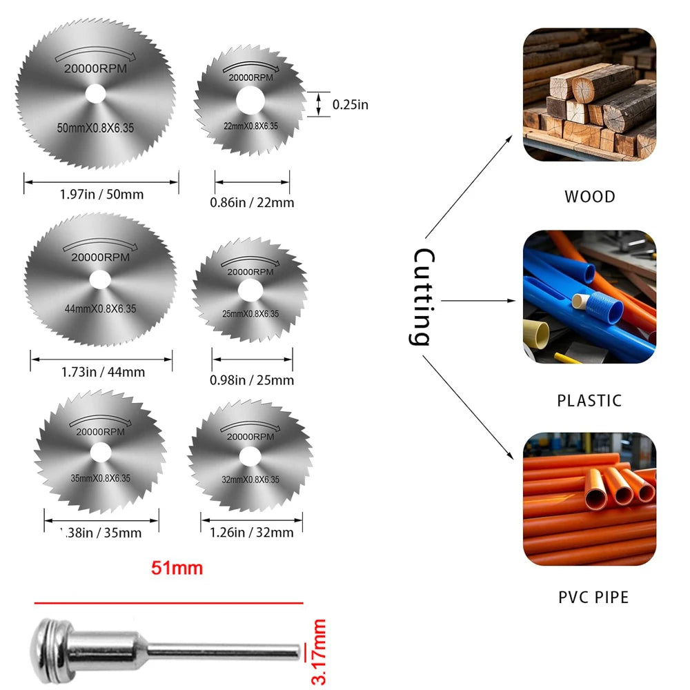 31PC Diamond Cutting Discs Mini Drill Rotary Tool HSS Circular Saw Sanding Grinding Wheel  for Cutting Metal, Wood, Stone, PVC