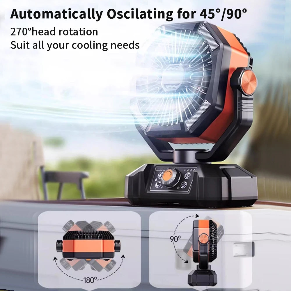 20000mAh Camping Fan with LED Lantern — Outdoor Portable Fan