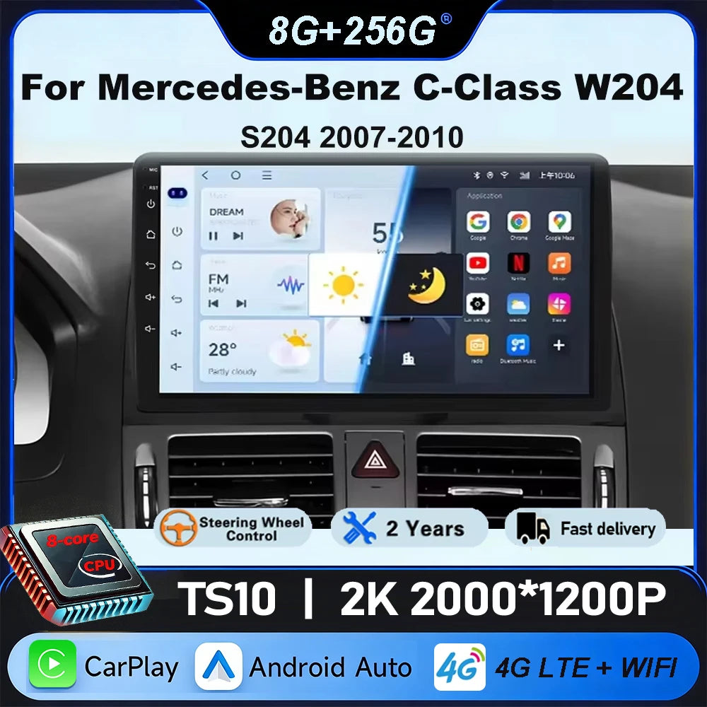 Car Stereo with Apple CarPlay & Android Auto, Compatible with Mercedes-Benz C-Class W204 S204 (2007-2010)