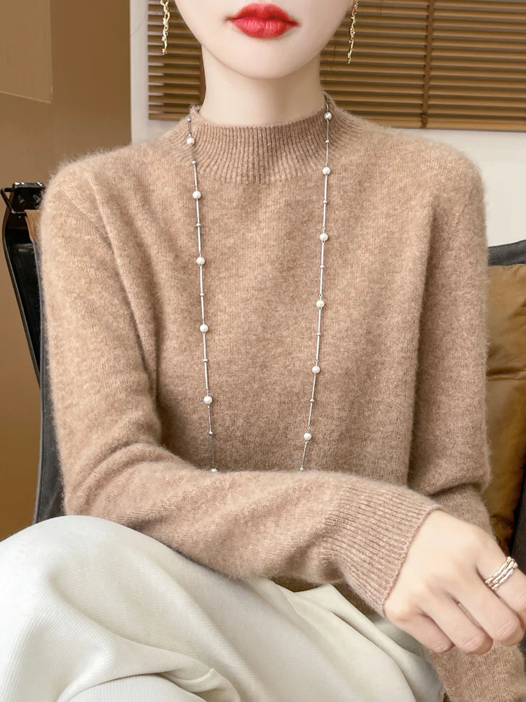 Women's Merino Wool Mock Neck Sweater, Long Sleeve