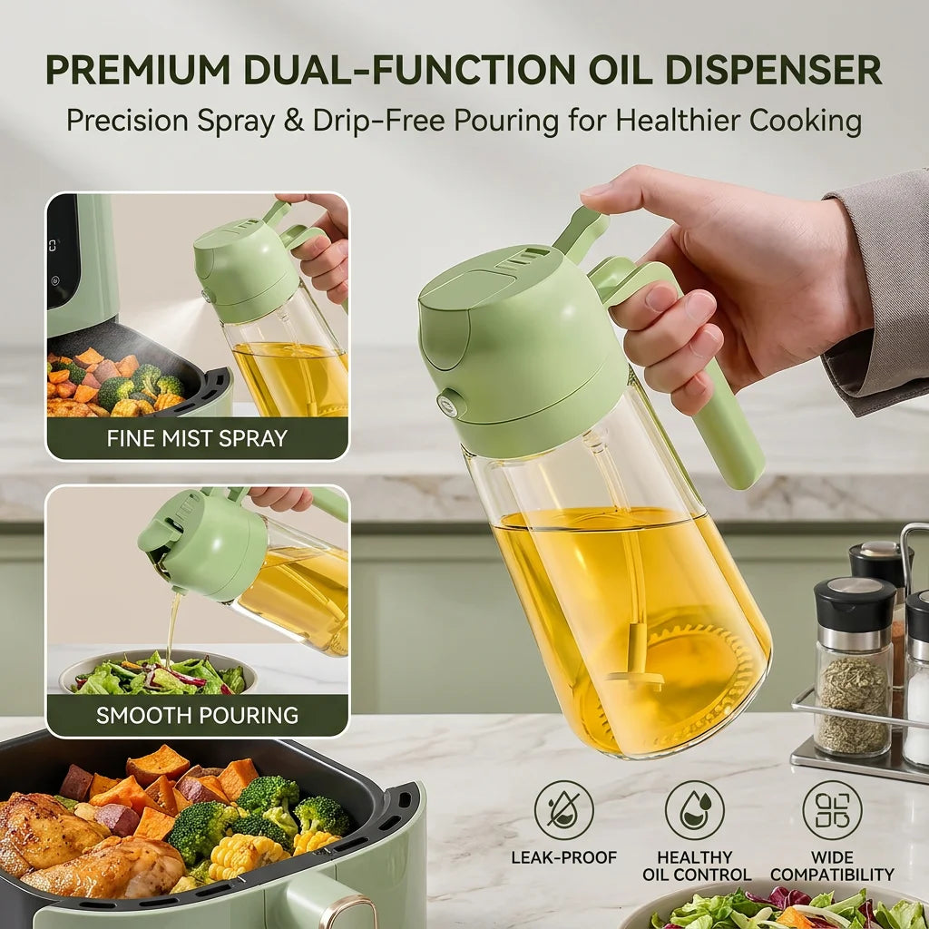 2-in-1 Oil Dispenser & Sprayer Bottle - 470ml Cooking Oil Mister