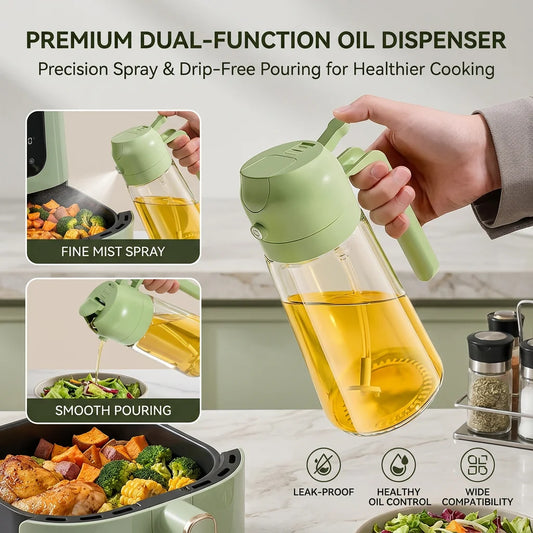 2-in-1 Oil Dispenser & Sprayer Bottle - 470ml Cooking Oil Mister