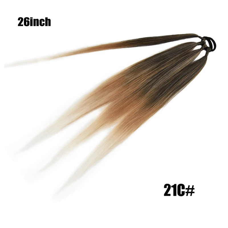 Boxing Braids Ponytail Extensions Synthetic Wrap Around Ponytail With Rubber Band Hair Ring DIY 26 Inch Ombre Black Brown Grey