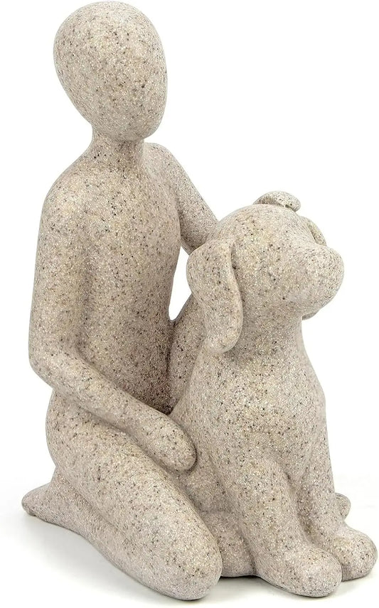 Man with Dog Resin Statue - Hand-Painted Pet Memory Gift