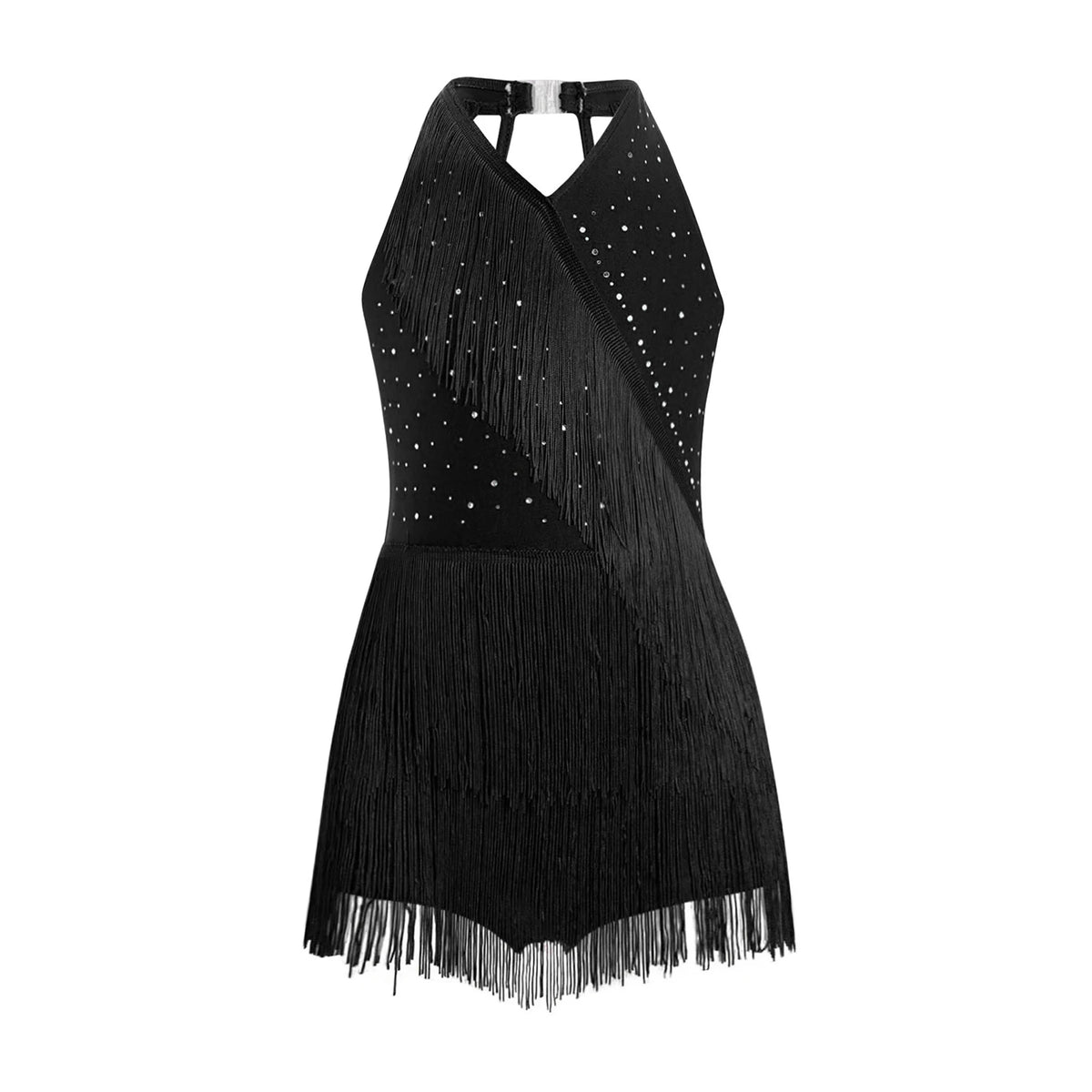 Girls rhinestone fringe Latin leotard dress