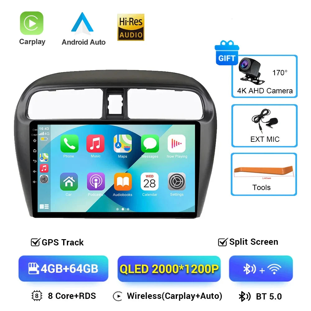 Car Stereo with Apple CarPlay & Android Auto, Compatible with Mitsubishi Mirage & Attrage (2012-2018)