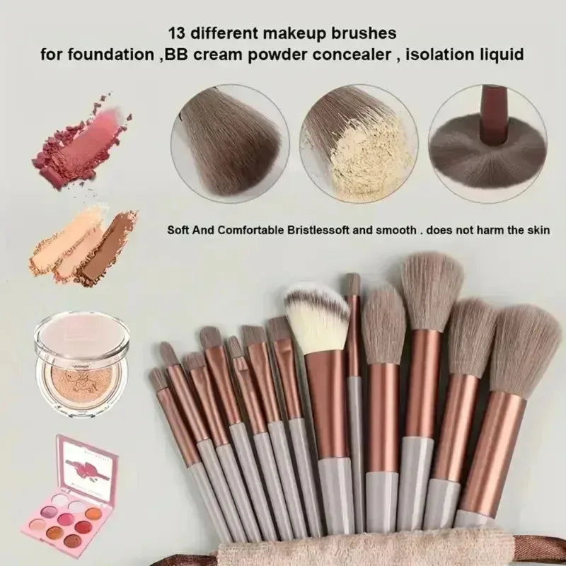 13-Piece Fluffy Makeup Brush Set for Face & Eyes