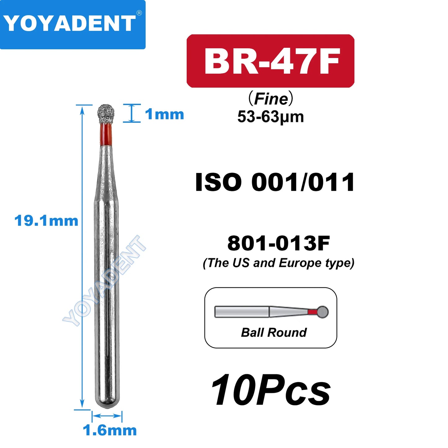 FG Fine Dental Burs Diamond Burs High Speed Turbines Drills Dental Lab Polishing Tools TR/TC/TF/FO/BR/SR/Type 1.6mm 10pcs/Pack