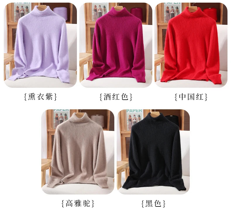 Women's High Collar Knit Sweater, Thick Pullover