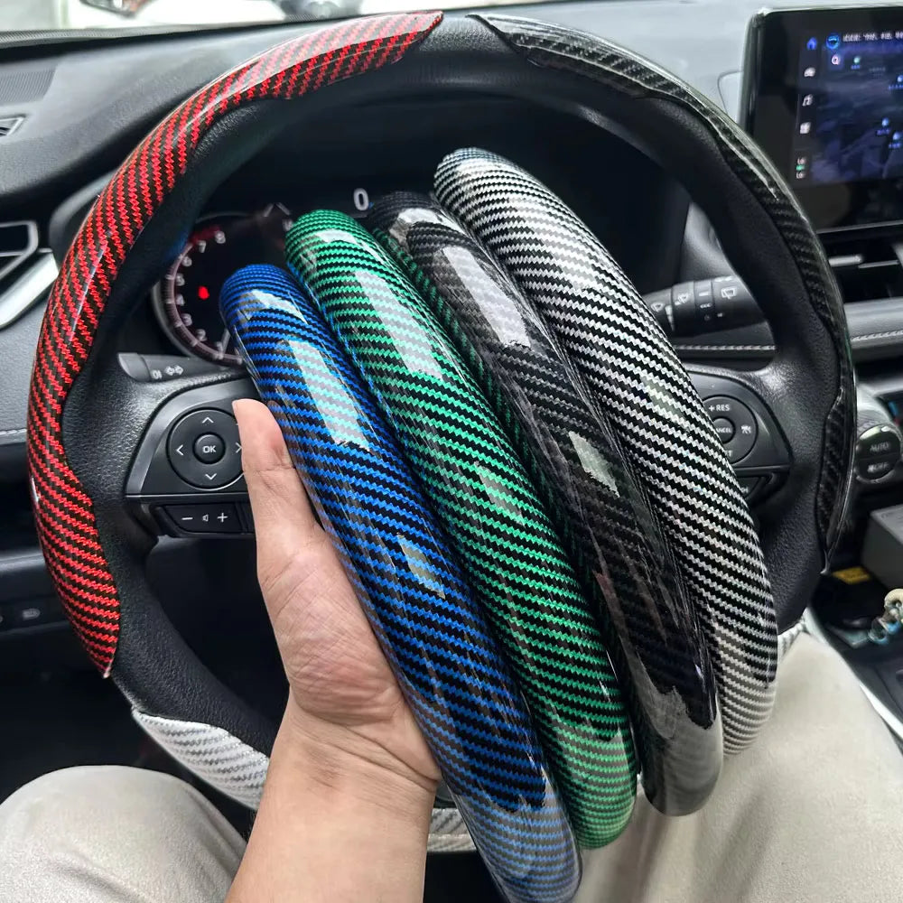 3PCS Car Steering Wheel Cover Warm Winter 38cm Round Steery Wheel Universa Glossy Laser Carbon Fiber Auto Interior Accessories