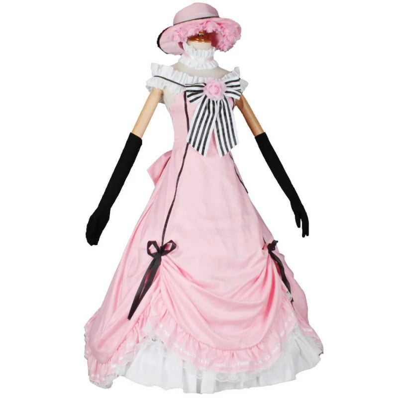 Anime Black Butler Ciel Phantomhive Young Master Cosplay Pink Robin Uniform Lolita Suit Wig Sleeveless Lace Maid Cut Dress