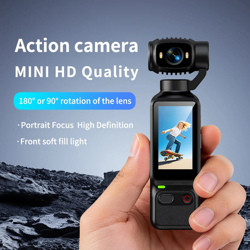 4K Handheld Action Camera — 90°/180° Rotating Lens for Vlogs