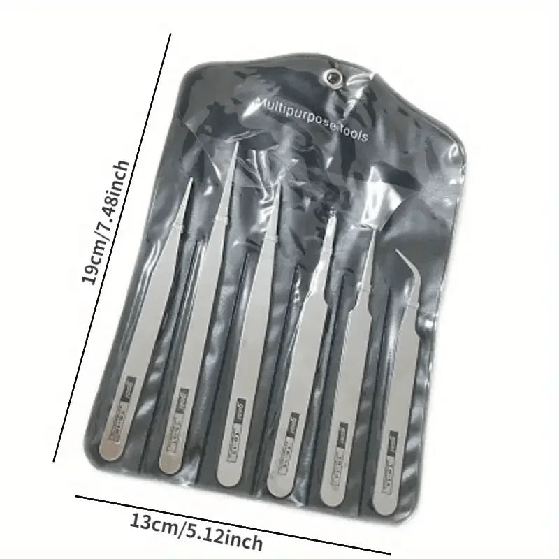 6-Piece Stainless Steel Tweezers Set Ts-15 for Succulent Plant DIY Elbow Gooi Tweezers Gardening Tools Kit