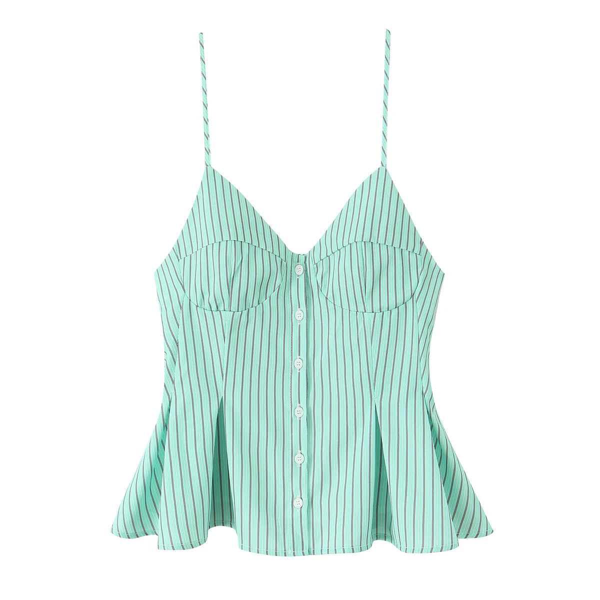 DUOPERI Women 2026 New Fashion Poplin Striped Backless Camisole Thin Straps V-Neck Female Chic Lady Casual Mujer Tops