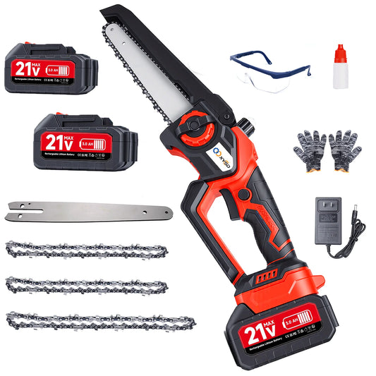 XYSD 8" & 6" Mini Cordless Chainsaw – Brushless Motor, 2x3.0Ah Batteries | Wood & Tree Cutting