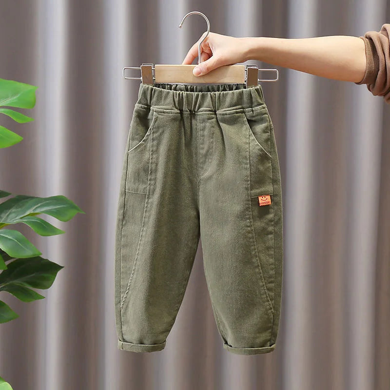 Children Clothes 2025 Spring Autumn Cargo Pants Full Length Pockets Solid Elastic Waist Cotton Casual Fashion Boys Pants 2-8T
