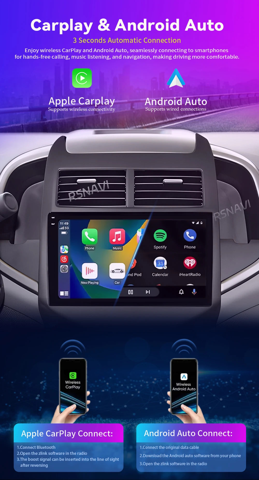 Android 16 CarPlay Auto Car Radio Multimedia Player For Chevrolet Aveo 2 Sonic T300 2011-2015 Navigation GPS 2din Stereo Audio