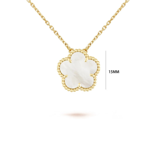 Five-Petal Flower Pendant Necklace — Natural Stone, 7 Colors