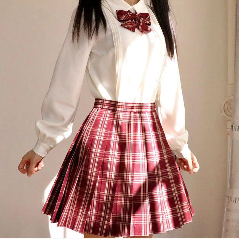 ZOKI Plaid Pleated Mini Skirt – Bow Knot High Waist Preppy Style | Harajuku Aesthetic Women's A-Line Dance Skirt | S-XXL