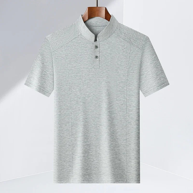 Men's Split-Neck Tee - Vented Perforated Fabric, Breathable Slim