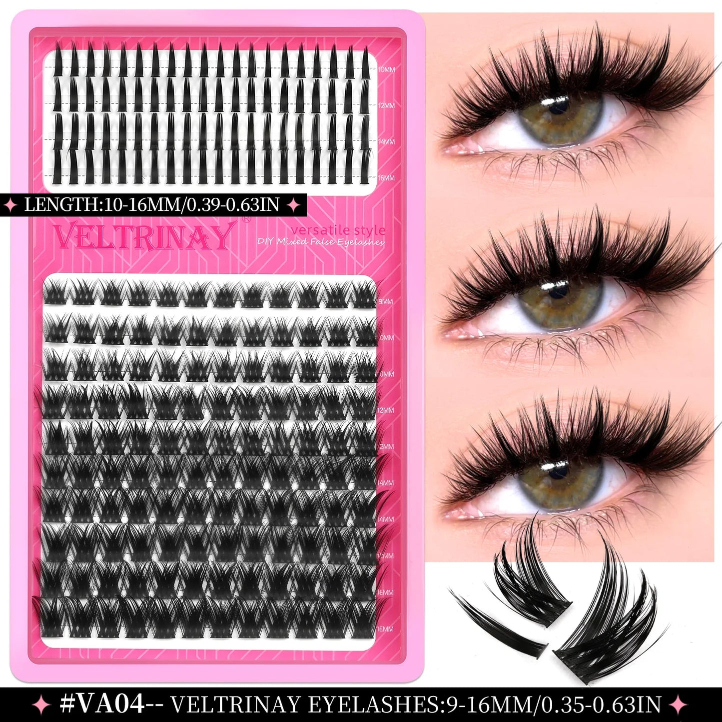 VELTRINAY Fluffy Lash Clusters Manga Lashes Spikes Lashes Mixed Lash Tray Natural Faux Mink Lashes Eyelashes Extension Makeup