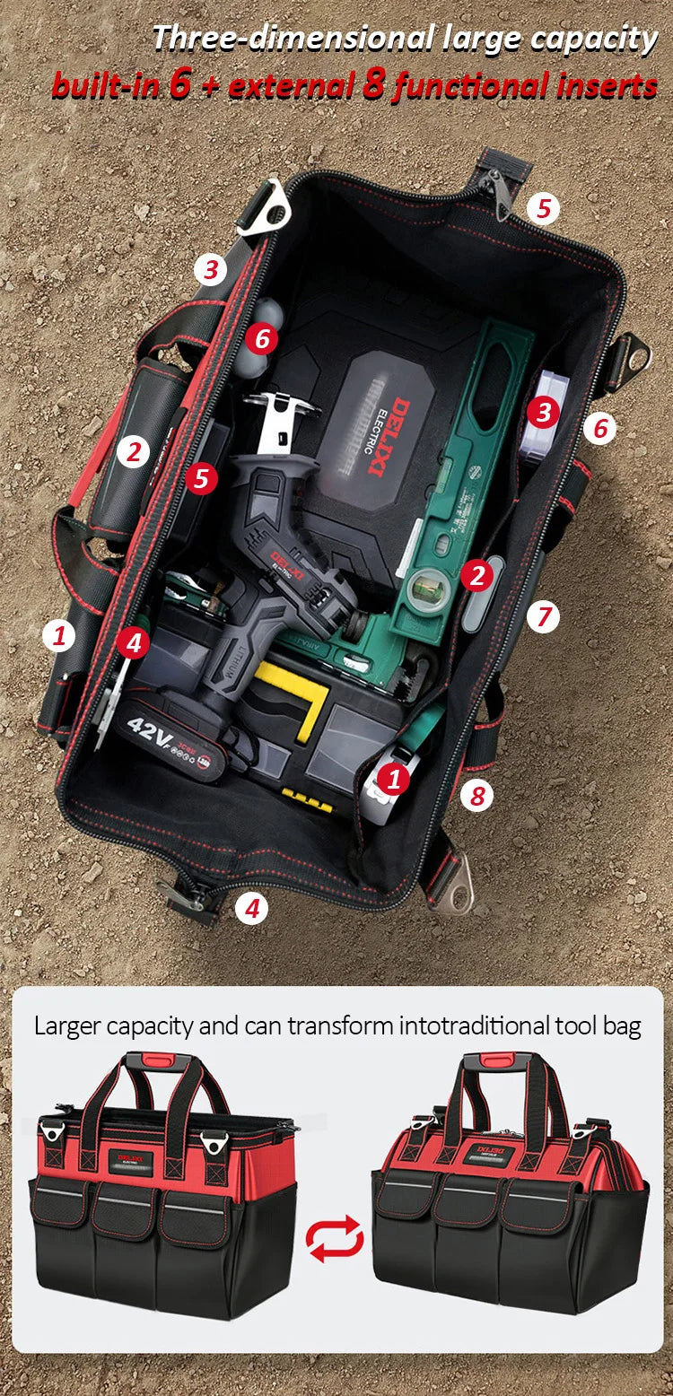 DELIXI ELECTRIC Tool Bag,Multifunctional Waterproof Storage Bags,Suitable for Electricians,Carpenters,Car Mechanics,Homeowners