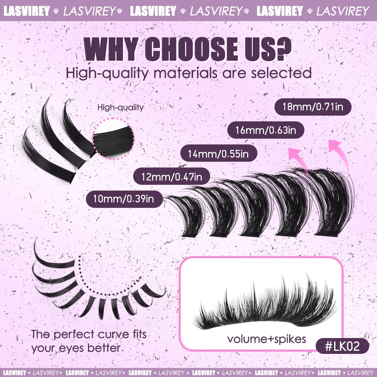 LASVIREY Lash Clusters DIY Spiky Cluster Lashes Mixed Styles Fluffy Volume Clusters Lashes Fluffy Individual Eyelashes Extension