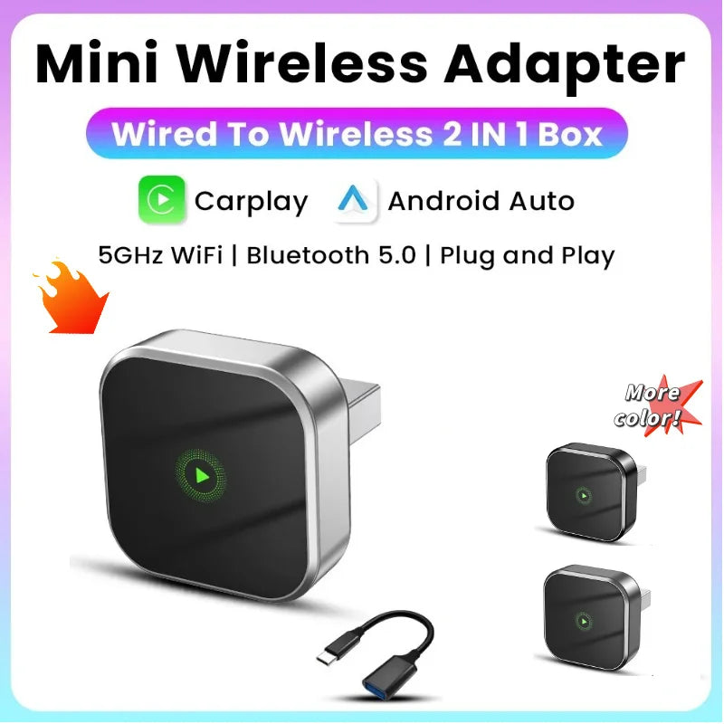 2in1 Wireless CarPlay Dongle Wired to Wireless Android Auto Car Radio Type-C USB Plug and Play for Audi Toyota VW Benz for OEM