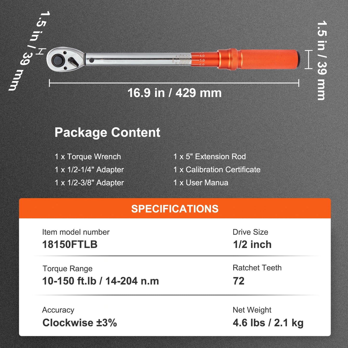 SucceBuy Mechanical Click Torque Wrench Set – Dual-Direction Adjustable Drive Wrench with Dual Range Scales | Multiple Torque Ranges | Auto & Precision Tool