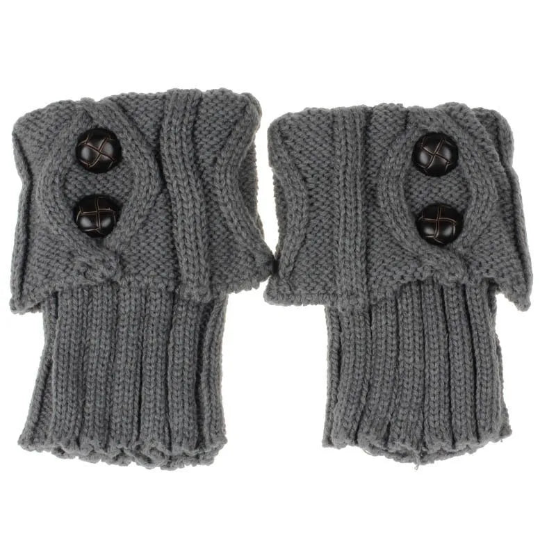 Women's Knit Boot Cuffs, Short Leg Warmers with Buttons