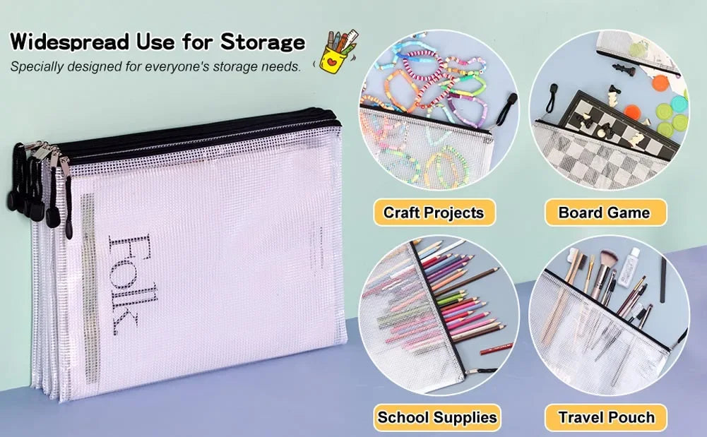 1/3pcs PVC transparent waterproof mesh zipper file bag Mesh zipper archive bag Storage office supplies Household storage bag