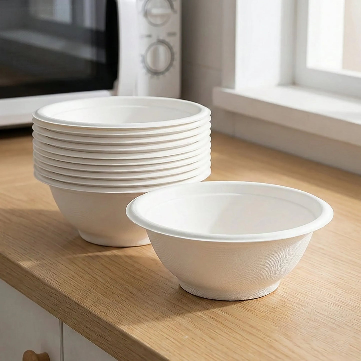 50PCS Disposable White Pulp Bowls – 100% Biodegradable, Microwave & Freezer Safe | 11.5x4.5cm