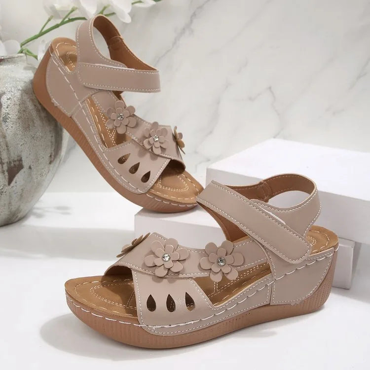 Women's Flower Wedge Sandals 2026 Summer Platform Sandals Chunky Heel Open Toe Beach Shoes Casual Outdoor Sandals