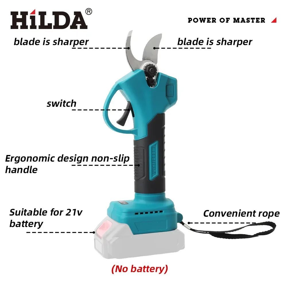 HILDA Cordless Electric Pruning Shears – Brushless Garden Branch Trimmer Compatible with Makita Battery