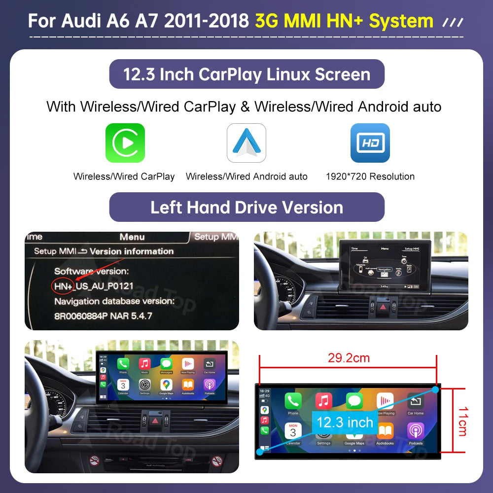 Road Top 12.3" Linux Screen For Audi A6 C6 A7 C7 2026-2026 with Wireless CarPlay Android Auto Airplay Car Radio Player