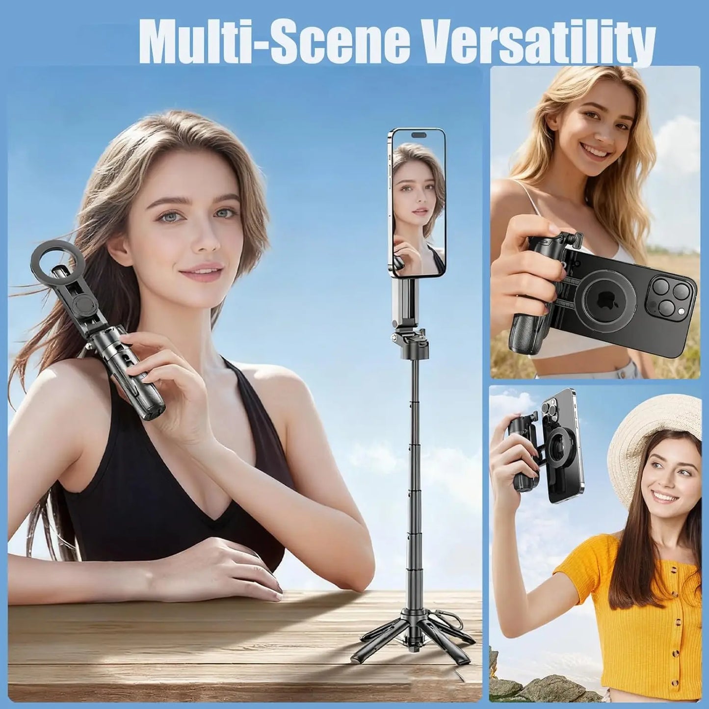 4-in-1 Magnetic Tripod Selfie Stick with Wireless Remote, Extendable Phone Stand for Photos/Live Streaming/Travel