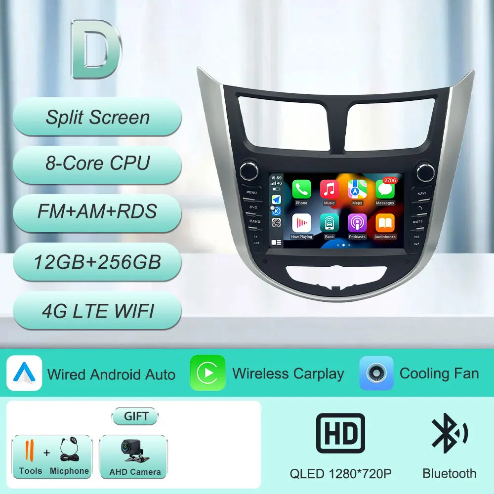 7" Android Car Radio for Hyundai Solaris Accent Verna 2010-2016 Wireless CarPlay Android Auto GPS WiFi BT FM Touch Screen Stereo