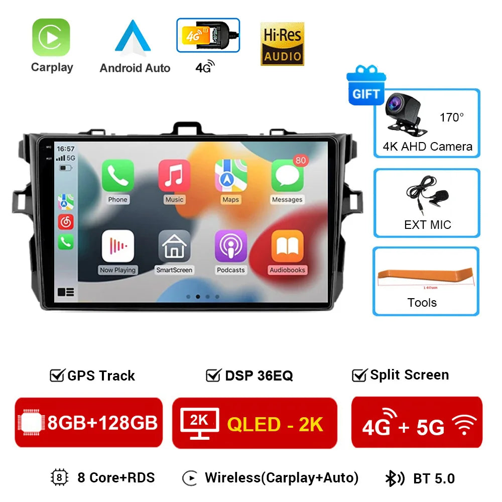 Android 16 Car Radio 4G+WIFI for Toyota Corolla E140/150 2007 2008 2009 2010 2011 2012 2013 Multimedia Player 2 Din DVD Speakers