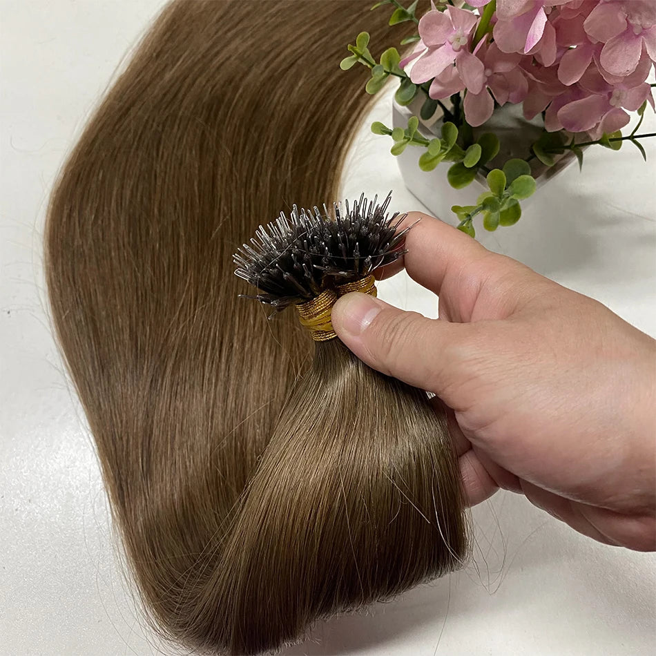 Straight Nano Rings Tip Hair Extension Ombre Natural Virgin 100% Human Hair Bulk Blonde Bundles Micro Beads Wholesale keratin