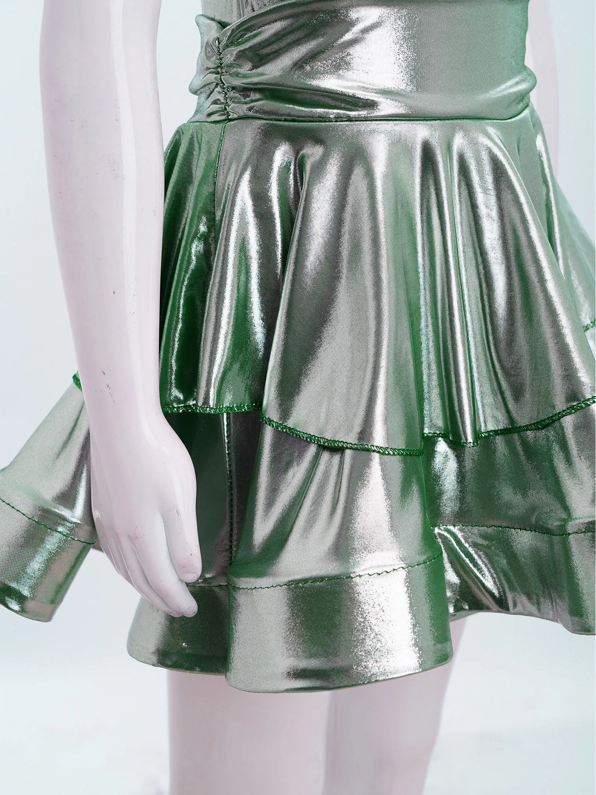 Girls cap-sleeve tiered metallic Latin dress