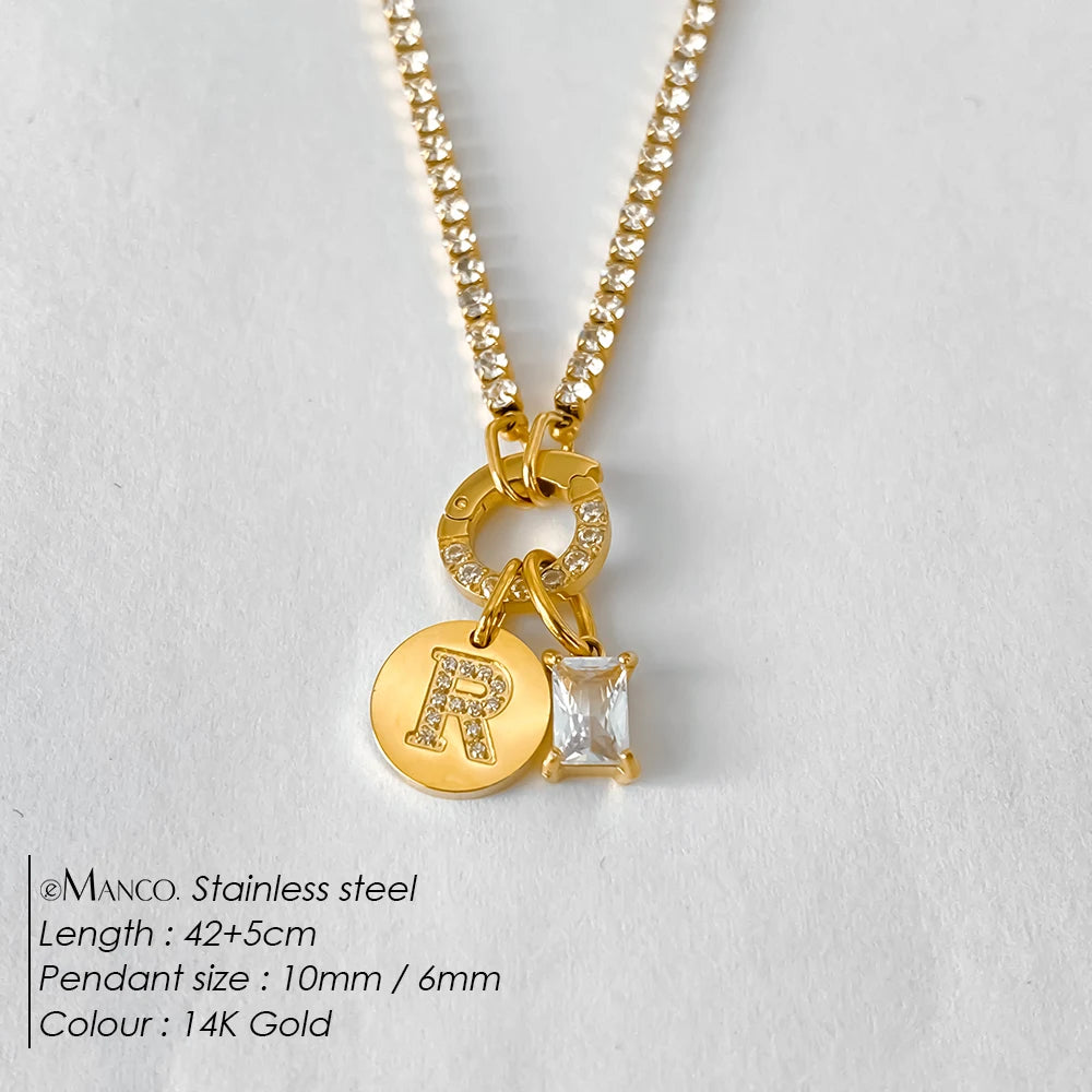 Gold-Plated Initial Letter Necklace – Zircon A-Z Pendant