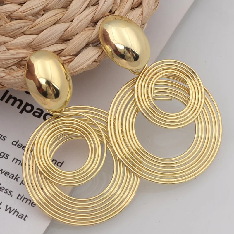 Big Round Statement Earrings — Gold & Silver Tone Geometric
