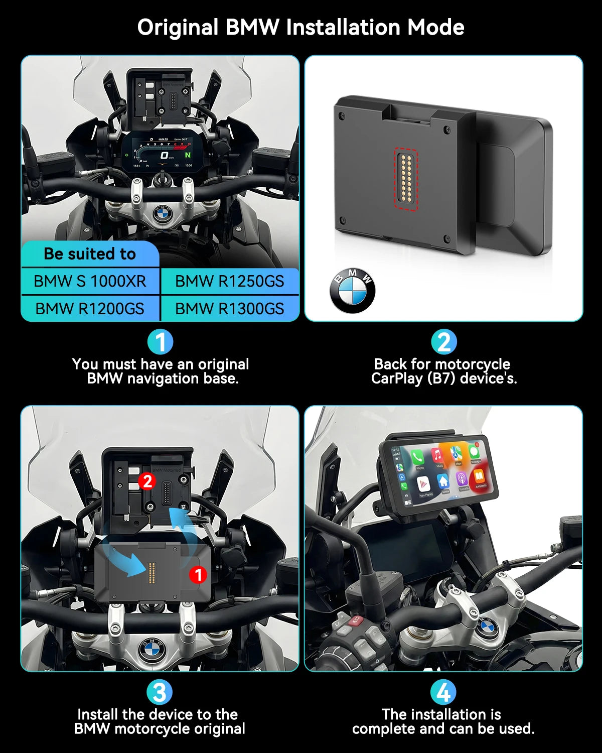 Spedal CL871B 6.25" Motorcycle CarPlay & Android Auto Screen — Waterproof, Quick-Release Mount for BMW Motorcycles