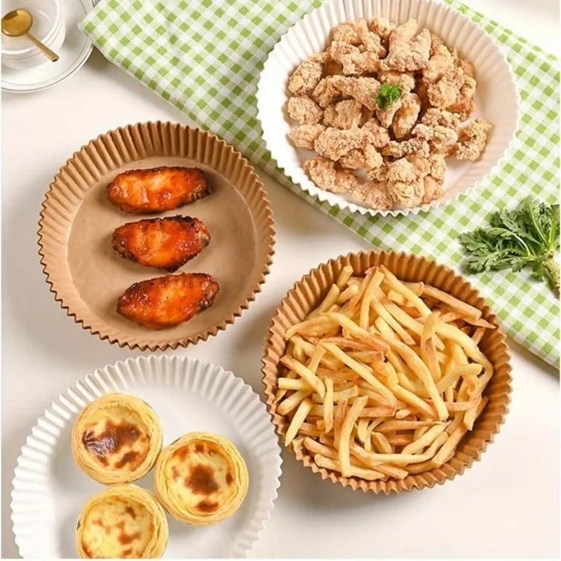 50pcs 8in Air Fryer Parchment Liners, Fit 5-8QT Fryer, Non-Stick Oil-Absorbing Paper for Fries/Meat