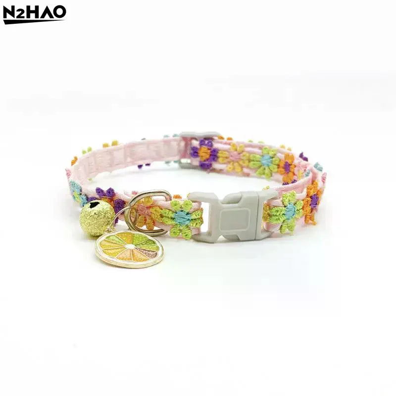 Pet Necklace Colorful Lace Flower Cat Collar Puppy Accessories Collar Bell Neck Cat Collar Adjustable Soft Durable Safe