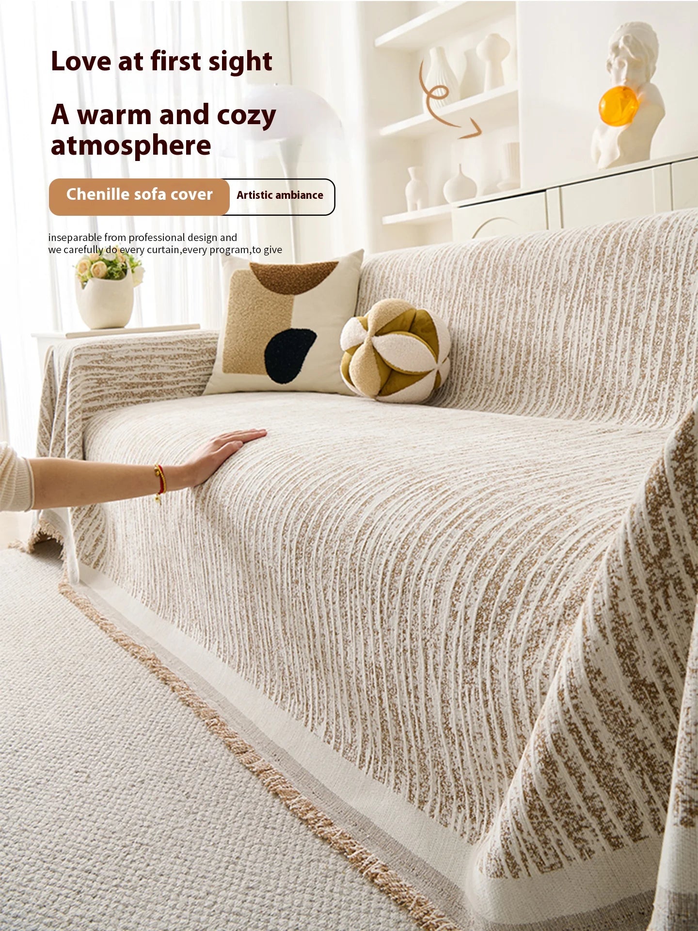 Luxury Sofa Cover L-Shaped Couches Chenille Reversible Stretchable Sofa Protector Slipcover Non-Slip All-Season Couch Blanket