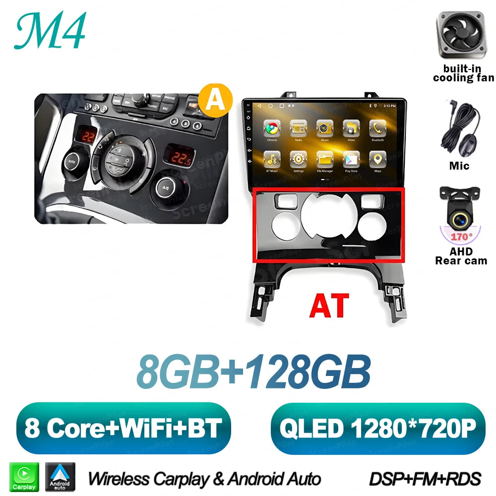 For Peugeot 3008 5008 AT MT 2009 2012-2016 Android 16 Car Radio Multimedia Video Player 2 Din Carplay Bluetooth 8 Core Wifi 4G