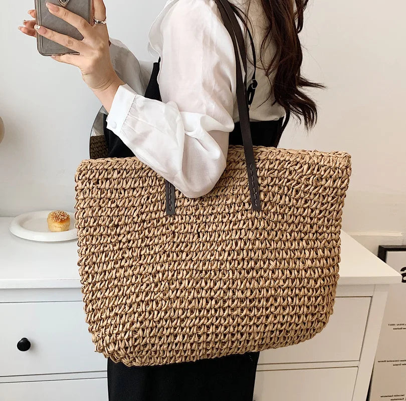 Women's Rattan Straw Beach Tote - Handwoven Large Summer Bag - photo 2